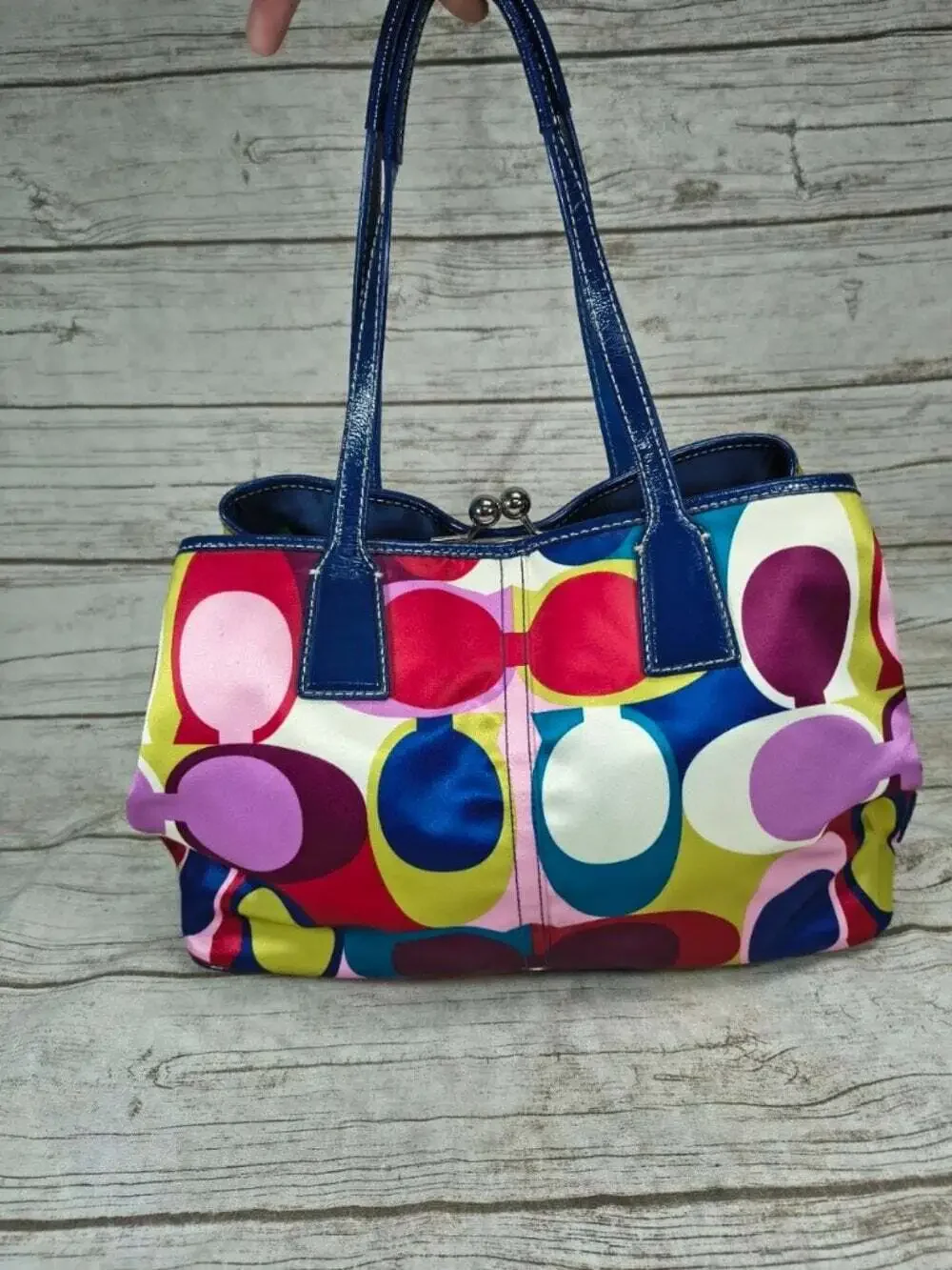 Coach Multicolor Signature Print Blue Leather Handbag